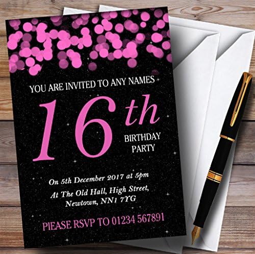 Pink Bokeh & Stars 16º convites de festa de aniversário personalizados