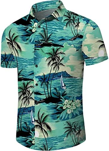 Aiyino Men's Hawaiian Shirt Sleeves curtas Button Down Down Summer Beach Dress Shirts