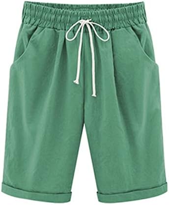 Verão feminino de linho de algodão feminino shorts de moda elástica cintura bermuda bermuda plus size shorts longos