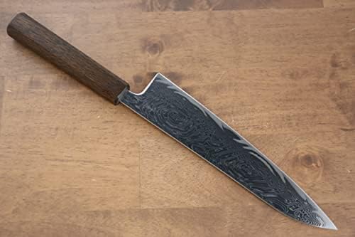Seisuke nami aus10 acabamento espelhado damasco gyuto faca japonesa de 210 mm de carvalho