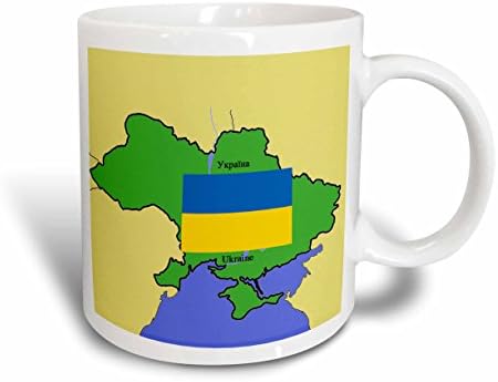 3drose Mug_45205_1 Mapa e bandeira da Ucrânia com a Ucrânia impressa na caneca de cerâmica inglesa e ucraniana, 11 onças