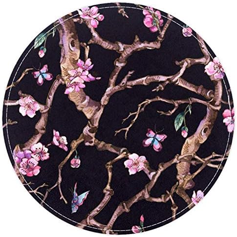 HEOEH Cherry vintage Sakura Pink Flowers Blooming Ilustração, capacho sem escorregamento 15,7 Ranta de tapete redonda tapetes tapetes para crianças quarto de bebê quarto berçário