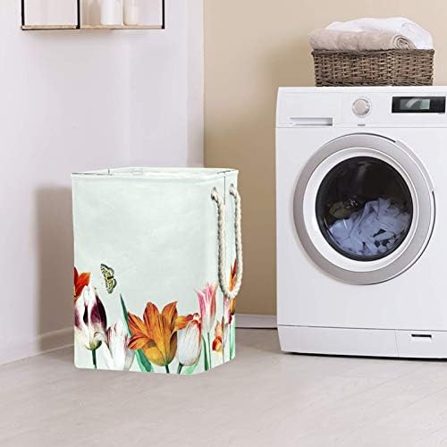 Deyya Butterfly Flower Floral Spring Leundry Bestas cestam altas resistentes dobráveis ​​para crianças adultas meninos adolescentes meninas em quartos Banheiro 19.3x11.8x15.9 em/49x30x40.5 cm