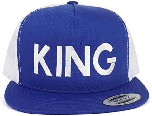 Trendy Apparel Shop King and Queen Borded 5 Panel Bill Flat Bill Cap de 2 tons