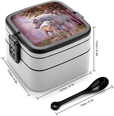 Unicorns Mare e Poal Double Packable Bento Lunch Box Container para viagens de piqueniques no trabalho escolar