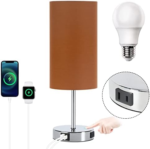 Luminária de mesa Lisabo, lâmpada de cabeceira com porta e saída USB, lâmpada de mesa de cabeceira com estação de carregamento, lâmpada de toque de 3 vias para quarto, sala de estar, lâmpada LED incluída