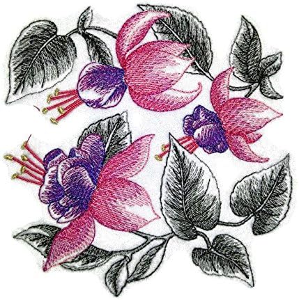BeyondVision Flowers Custom Blooming Sketch [Fuchsia esboçado] Ferro bordado ON/Cost Patch [4,86 4.86] [Feito nos EUA]