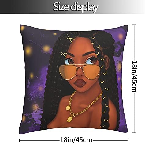 Ezyes Protetor de travesseiro de menina afro -americana Black Mulher Sunglasses Pintura Arte Jogue Capas de travesseiro Decoração de 18x18 polegadas