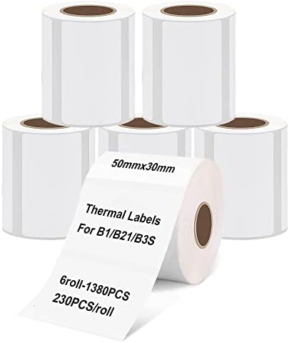 Fita de etiqueta niimbot, 6 rolos adesivo de etiqueta térmica para niimbot b21/b3s/b1 impressora de adesivo à prova d'água de papel