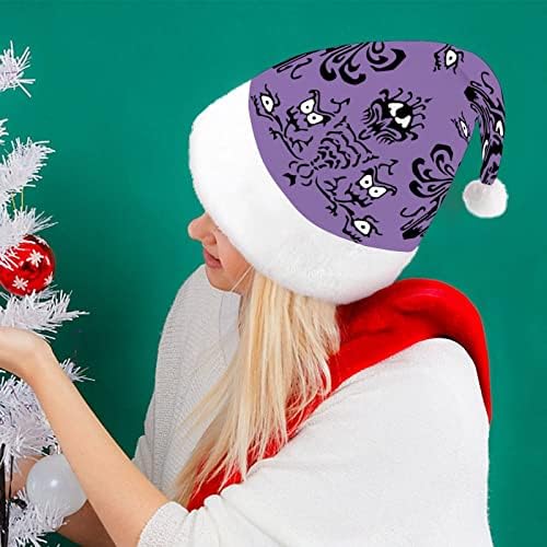 Casa assombrada de Halloween Chapéu de Natal engraçado Papai Noel Hats Plexh Short com punhos brancos para suprimentos de