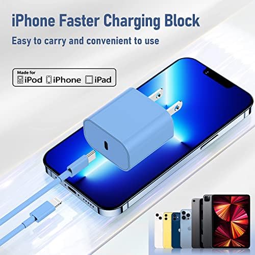 iPhone Fast Charger, MFI & ETL Certificado 2Pack 20W IPhone Fast Charger com USB C para Lightning Cable 6 pés, Super Charger para iPhone 14/13/12/12 Mini/12 Pro/12 Pro Max/11/iPad Blue