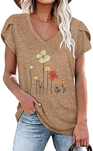 Girls Cotton Top Fall Summer Summer Sleeve Rouve Trendy Y2K Deep V Neck Graphic Brunch Top Top para feminino MB MB