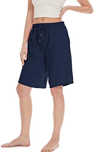 Faylr Womens Bermuda shorts no joelho de cordão casual shorts de sudor de algodão solto de verão com bolsos