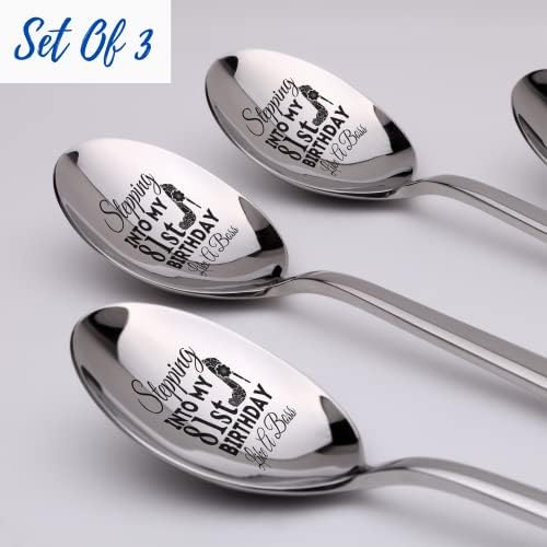 Menina feminina Irmã subindo para 81º como o chefe 81 anos nascido em 1940 1941 Spoons de sobremesa 8 polegadas | Conjunto de 3 colher de café