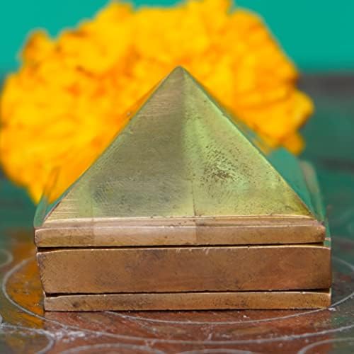 Kalarambh Brass Small Shree Yantra para o templo do escritório em casa Puja/Pooja decoração de artesanato colecionável - amarelo, 1 x 1 x 1 polegada