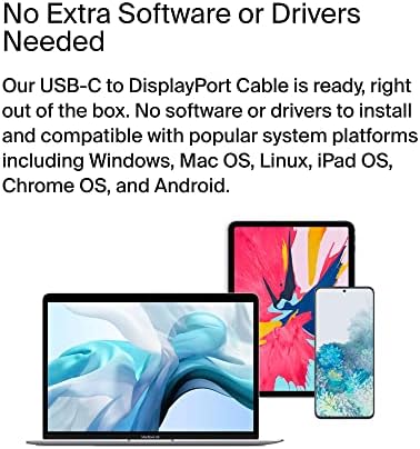 Belkin USB Tipo C para DisplayPort 1.4 Cabo 6,6 pés/2m, 32,4 Gbps, 8k@60Hz ou 4k@144Hz, com HBR3, DSC, HDCP 2.2, DP Alt Mode, compatível com versões anteriores, funciona com Windows, MacOS, iPados, Android e Mais