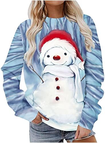 Camisolas Nokmopo para Mulheres Plus Size Size Moda de Natal Feminina Casual Casual Longo Camisinho de Manga Longa Top