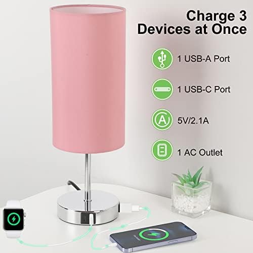 Lvin Linnmon Lamp com porta e saída USB, lâmpada de mesa de controle de toque para quartos, lâmpada de mesa de cabeceira diminuída de três vias, lâmpada pequena para quarto, sala de estar, lâmpada LED incluída