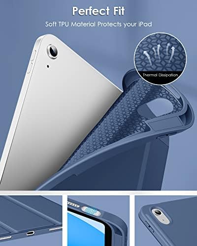DTTO iPad Case de 10ª geração, Slim Tri-Fold Stand Soft TPU traseiro com porta-lápis com caneta de caneta para iPad 10,9 polegadas 2022, azul marinho e cinza