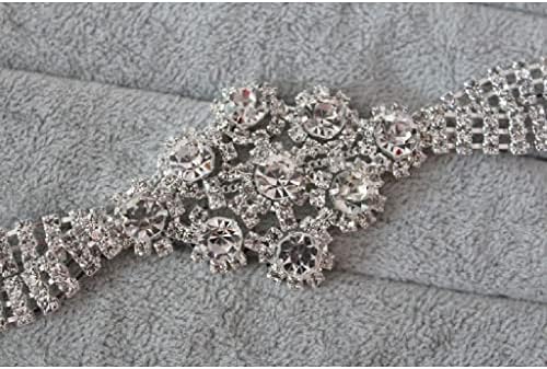 N/A Glass Crystal Applique Silver Base com gancho para apliques de cinto de vestido de noiva Costurar em decoração