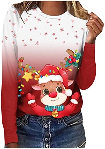 Mulheres Shusuen Moda Logo Swearwear Impressão de Natal Falto/Inverno Round Pescoço Tops Casual Selto de pulôver confortável