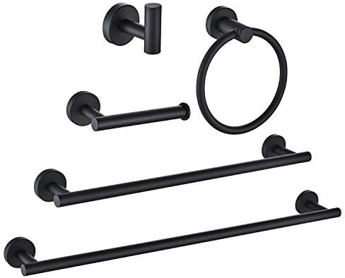 Marmolux ACC 5 peças Conjunto de hardware do banheiro preto | Suportes para toalhas de mão e conjunto de toalhas de banheiro | Barra de toalhas Conjunto de banheiro montado na parede pesado Gastações de banheiro SUS304 Aço inoxidável | Preto fosco