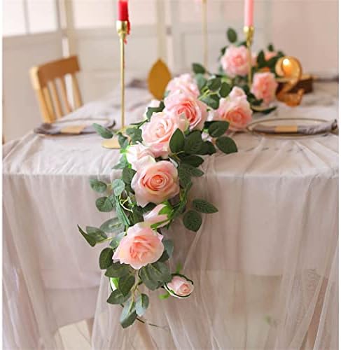TJLSS Party 2 peças 2m Rayon Rose Rattan Flower Flowing Ivy Wreath Wedding Home Office Garden Craft Decor