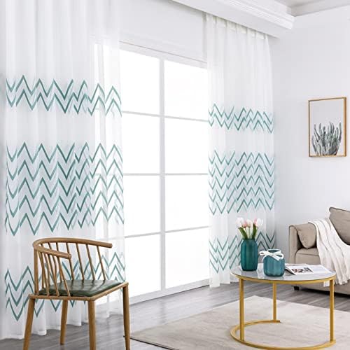 Cortinas puras daesar para o quarto 2 painéis, cortinas de ilhós de voile de poliéster Blue Green Wane Window Cretadens