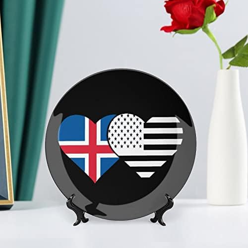 Islândia bandeira e bandeira americana Placas de cerâmica redonda de placa de bandeira americana com suporte para a decoração de casamento