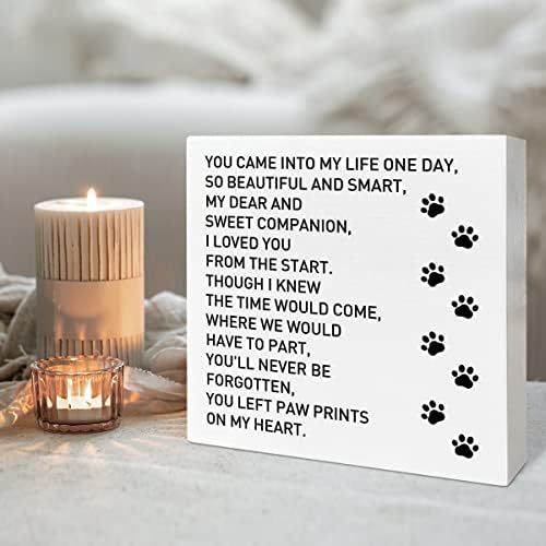 Presentes memoriais para perder o gato de cachorro, gato de estimação Presentes de simpatia para cães presentes de lembrança de presentes de luto de gatos, você veio à minha vida um dia, Dog Memorial Desk Decor Gato simpatia de madeira placar sinal de caixa de madeira sinal de caixa