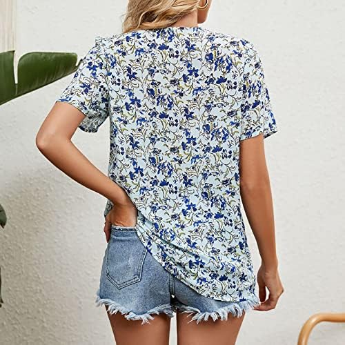 Tops de verão feminino Casual Casual Casual Bloups Tops Tops Fashion Lace T T Túnica fofa de estampa floral V para pescoço