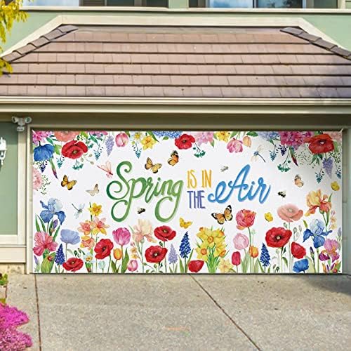 Croar Spring fica na decoração de bandeira de porta de garagem de flores de garagem 6x13 pés, capa de porta floral da porta de