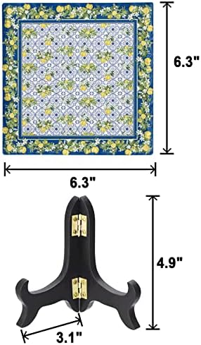 Blue Bohemia Mandala Tile Cerâmica Decorações de mesa de cerâmica Sinal, Boho Summer Lemon Floral Amarelo Mesa Sinal