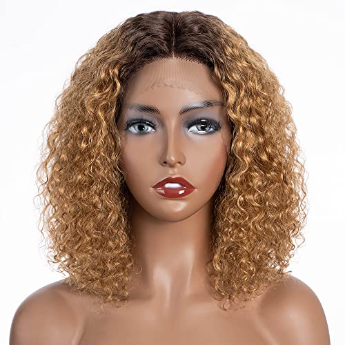 Rebecca Beauty Cabelo curto de renda curta Cabelo humano, mel loira ombre Jerry Curl Bob peruca para mulheres negras 10