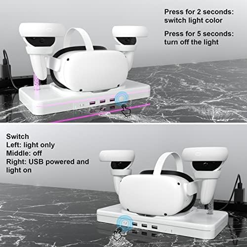 Data de carregamento VR para Oculus Quest 2/Meta Quest 2, Estação de carregamento de acessórios VR com 2 baterias recarregáveis