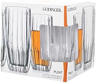 Godinger Highball Beverage Glass Cup Pleat de 4