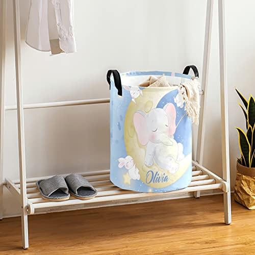Elefante fofo e pequeno coelho personalizado cesto de roupa cesto cesto de roupas com alças à prova d'água e dobra de lavanderia cestas de armazenamento decorativo