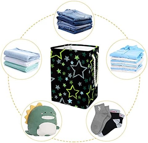 Indicultura de lavanderia cesto verde estrelas azul estrelas escuras de fundo escuro cestas de lavanderia de lavanderia