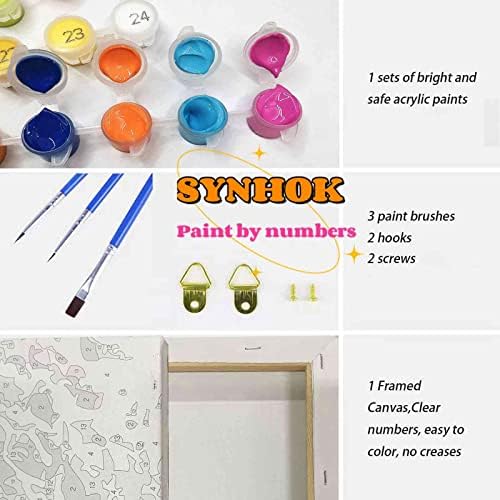 Pintura Synhok por números para adultos e crianças iniciantes, kit de pintura de acrílico DIY para decoração de quarto, presente