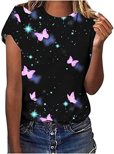 Tampo de borboleta rosa pimoxv para mulheres 2023 camiseta de verão camiseta casual camisa havaiana de manga curta de manga curta