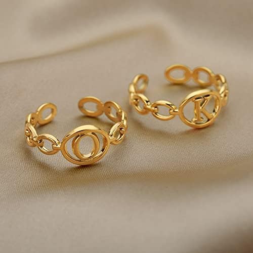 Letra inicial de Oyalma A-Z anéis ajustáveis ​​para mulheres Gold Figaro Corrente anel de abertura Men Party Festa de Natal Jóias-F-Color Gold-16101
