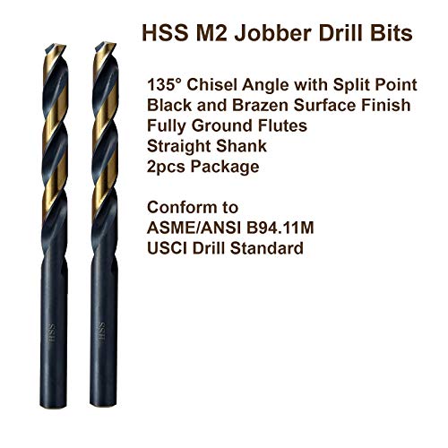 Maxtool 10.3mm 2pcs idênticos comprimentos de trabalho exercícios HSS M2 Twist Bits métrica de métrica totalmente moída preto e bronze trechos de haste reta; JBM02H10R103P2
