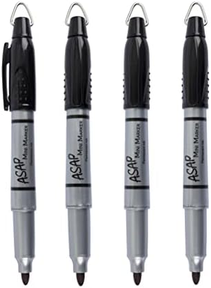 ASAP Office Products Mini Marcadores, Black, 4 marcadores, mini marcadores permanentes com clipes de chaveiro de