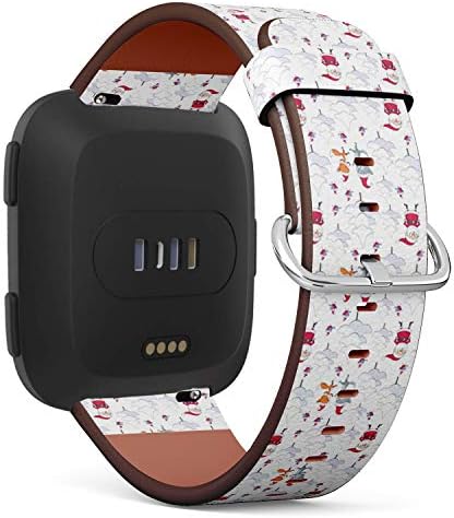 Compatível com Fitbit Versa / Versa 2 / Versa Lite - Pulseira de pulseira de pulseira de relógio de couro com pinos