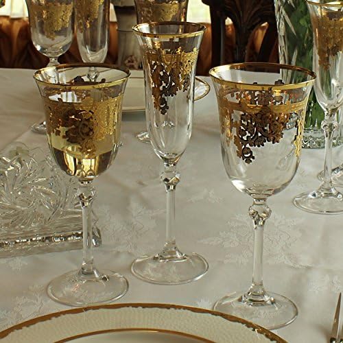 Lorren Home Trends Royal Conjunto de 4 com taçaas de flauta de cristal de ouro 24k embelezadas fabricadas na Itália, tamanho, claro