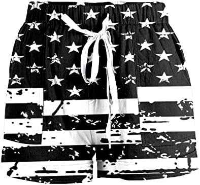Dia da Independência das Mulheres Ruiruilico Shorts de cordão dos EUA bandeira dos EUA elástica perna larga de verão