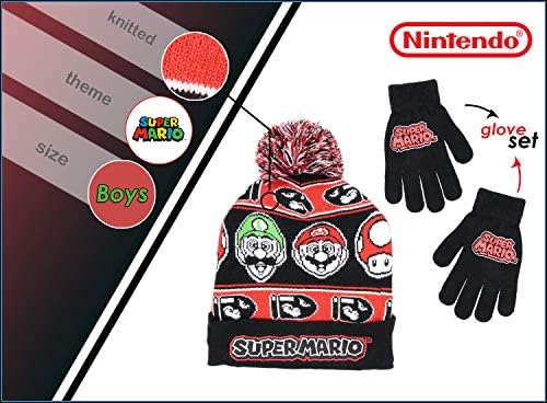 Nintendo Super Mario Boys Beanie Winter Hat and Glove Set [4015]