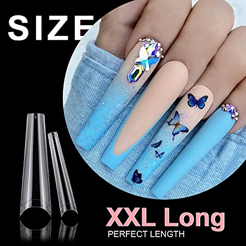 Dicas de unhas de caixão extra longas, Kememo 240pcs xxl de meia capa de meia capa de capa de caixão de unhas falsas, acrílico claro unhas falsas com estojo para salões de unhas e unhas diy unhas