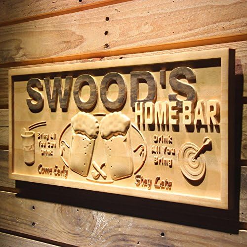 AdvPro WPA0053 Nome personalizado Home Bar Wooden 3D Sign gravado Principal personalizado Presente de bar de barra de cerveja