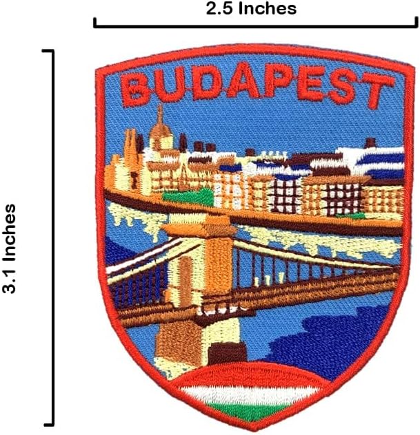 A-One 2 PCS Pack-Budapest Shield Bordado+Hungria Pin de lapela da bandeira do país, mancha de retações de marco da Europa, pino de bandeira europeia, adesivo durável, ferro no crachá para roupas de jaqueta, DIY Craft No.413p